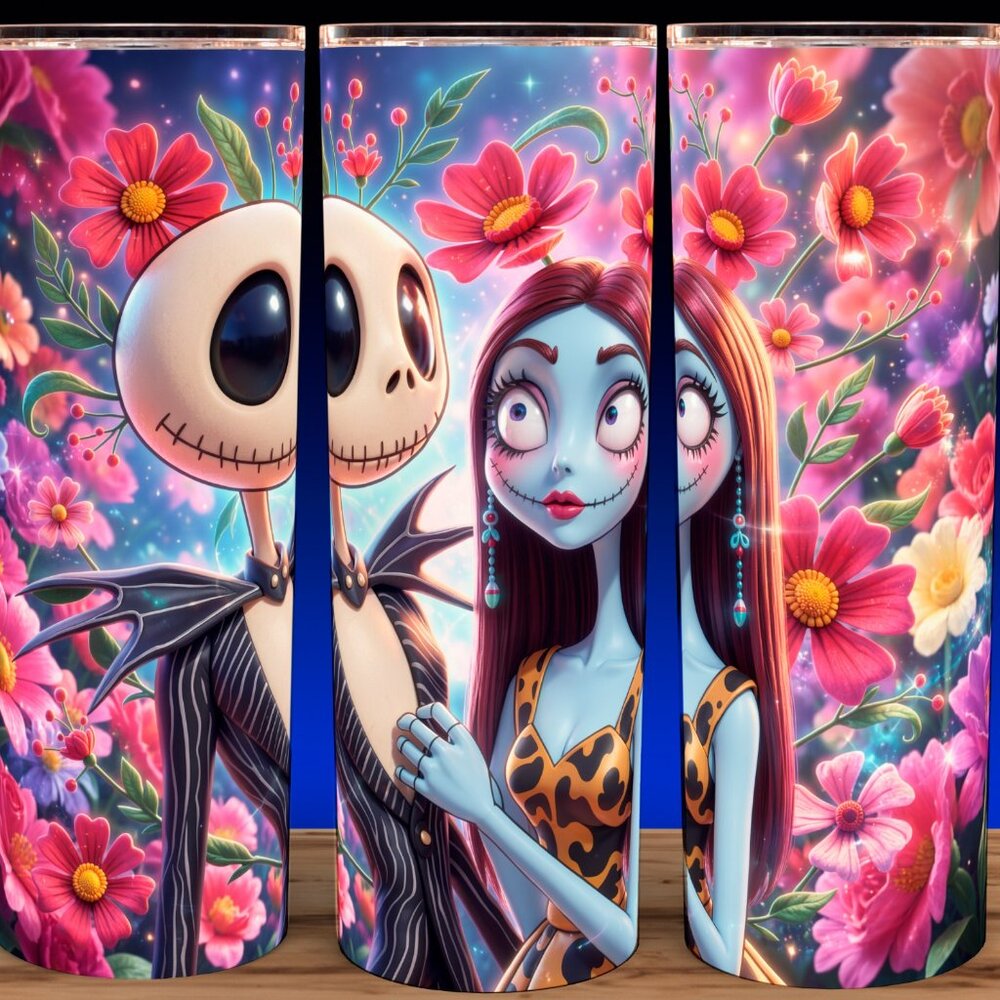 Jack and Sally Nightmare Before Christmas Floral Dream Cup Mug Tumbler 20oz